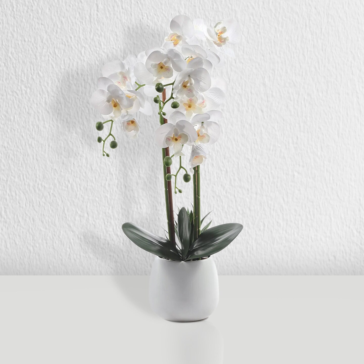 Faux White Orchid Artificial Plant in White Ceramic Pot (2 Pack)