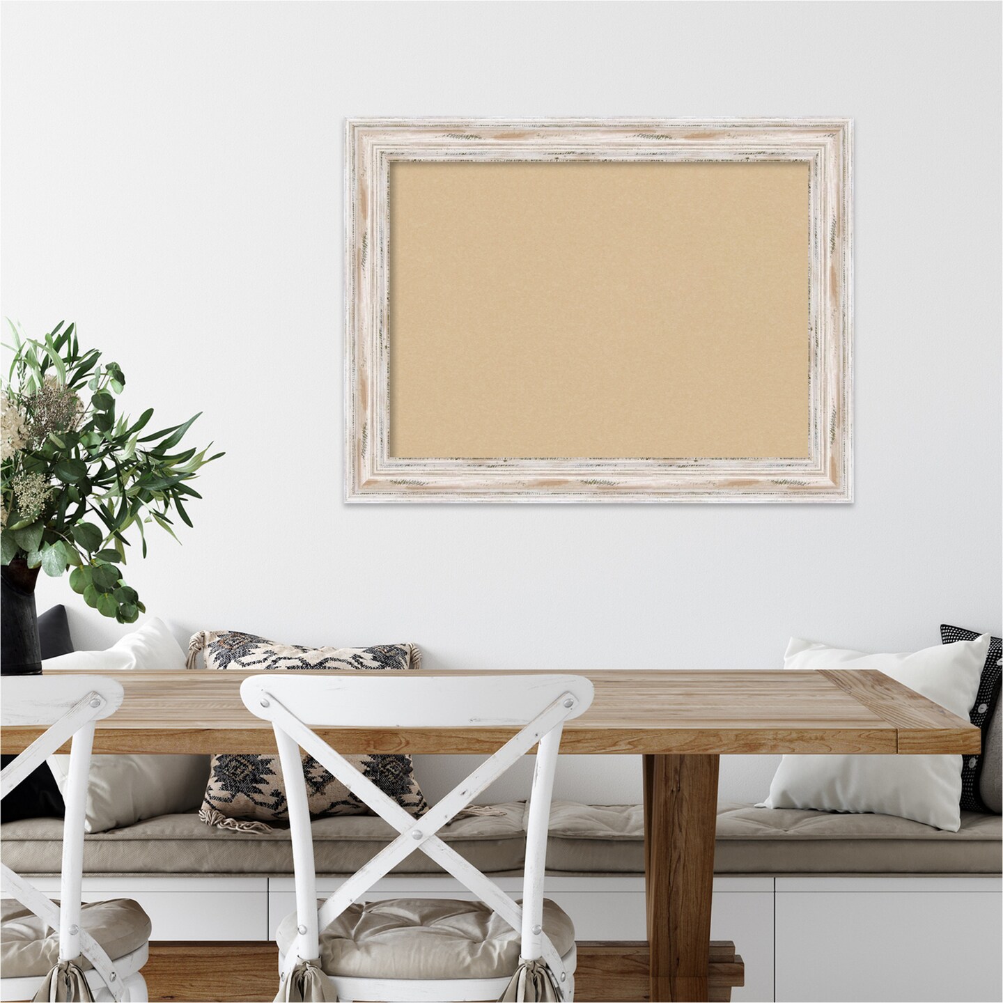 Cork Board, Alexandria White Wash Wood Frame - Bulletin Board, Organization Board, Pin Board