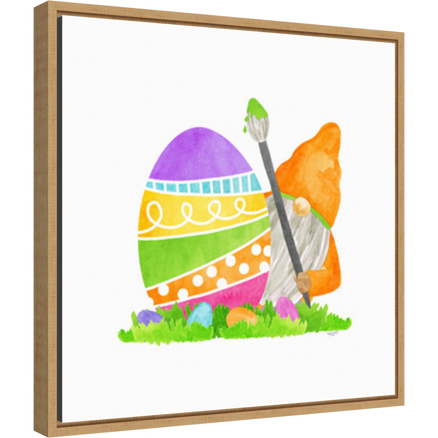 Easter Gnomes V by Tara Reed 16-in. W x 16-in. H. Canvas Wall Art Print Framed in Natural