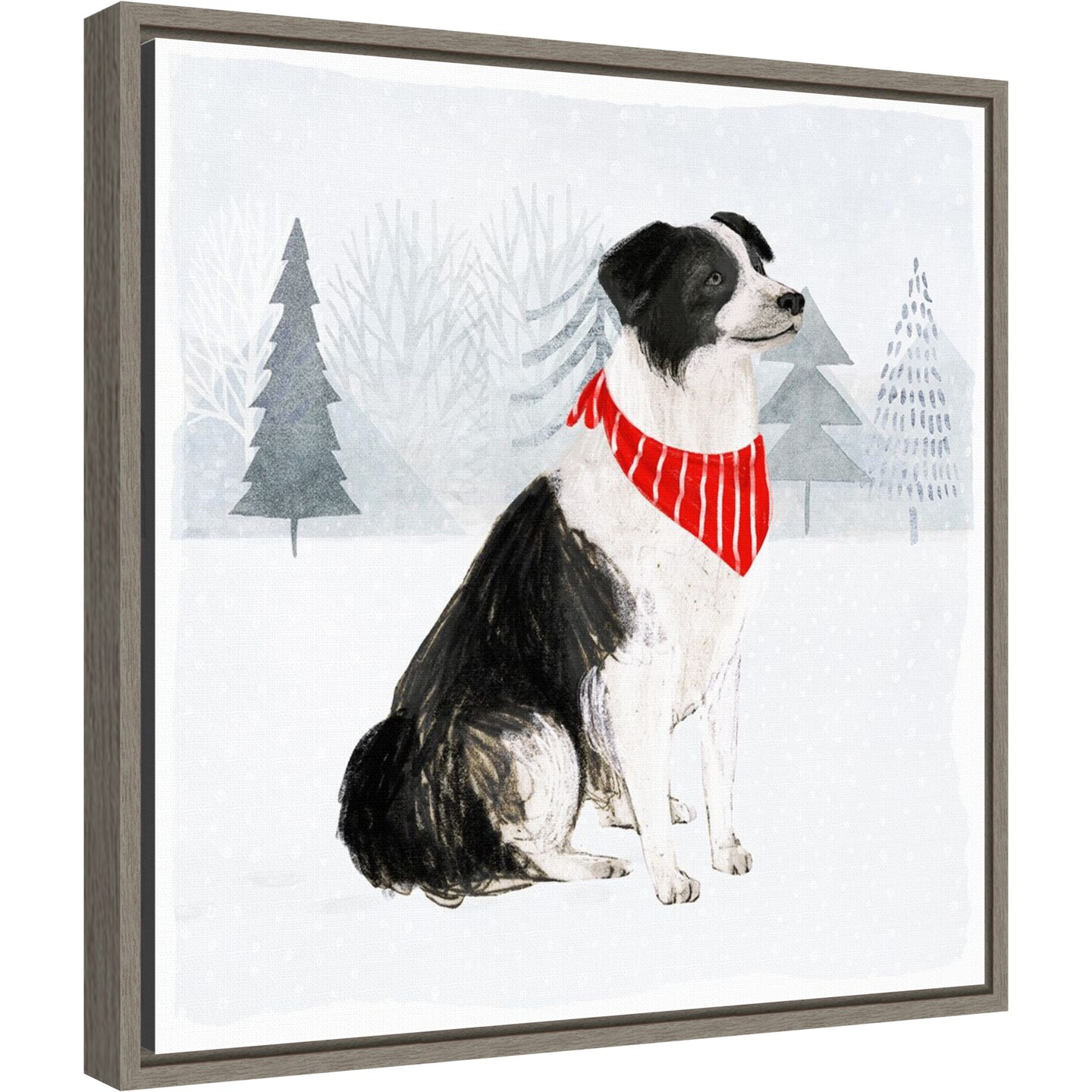 Christmas Cats and Dogs II by Victoria Borges 16-in. W x 16-in. H. Canvas Wall Art Print Framed in Grey