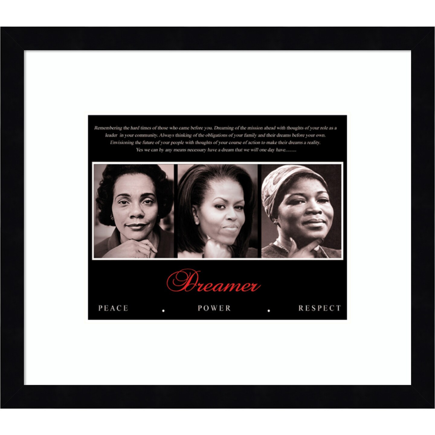Dreamer (Trio): Peace Power Respect Wood Framed Wall Art Print 15 in. W x 13 in. H