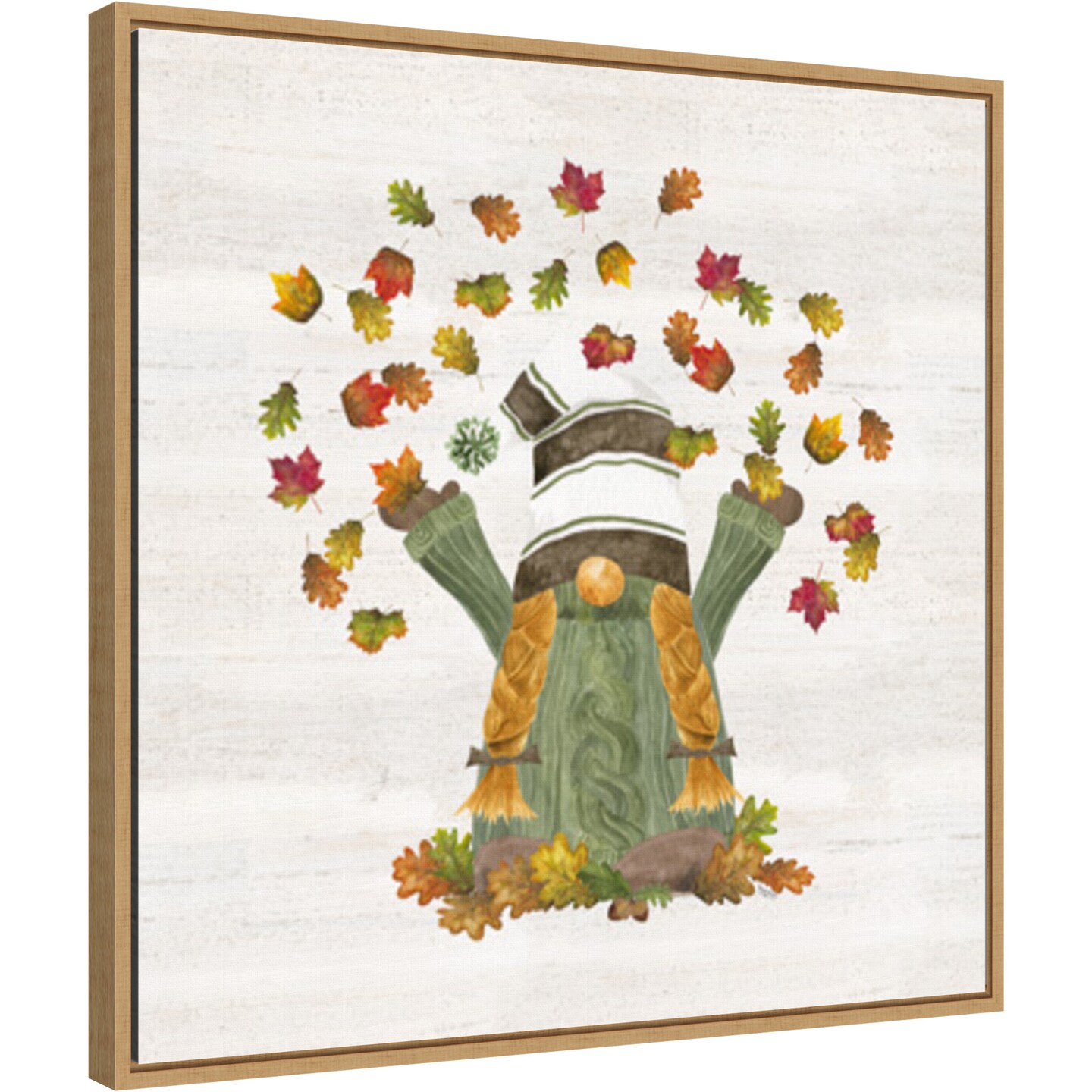 Fall Gnomes VI by Tara Reed 22-in. W x 22-in. H. Canvas Wall Art Print Framed in Natural