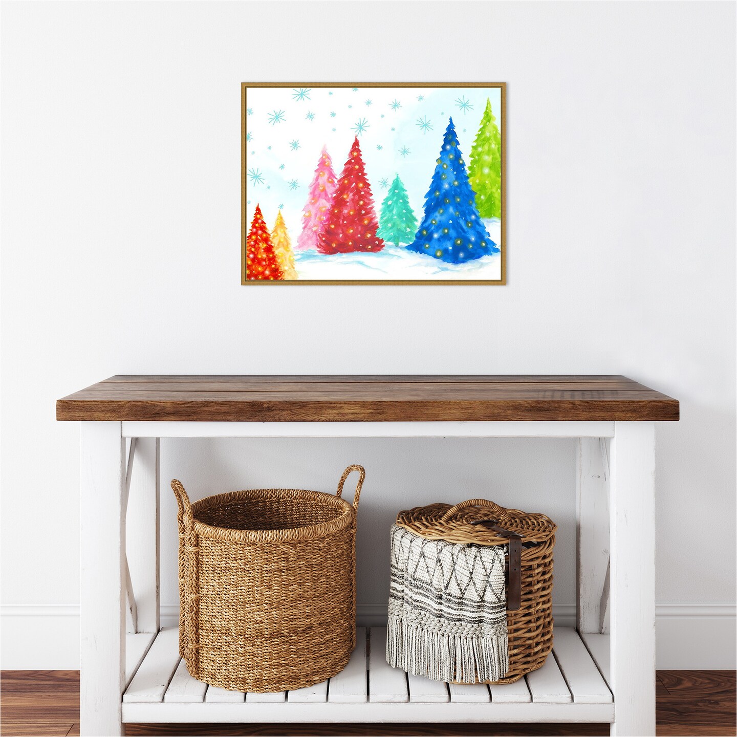 Magic Christmas Trees I by PI Studio 24-in. W x 18-in. H. Canvas Wall Art Print Framed in Gold