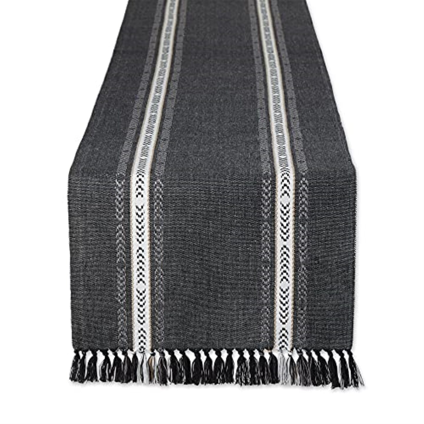 DII Black Dobby Striped Fringe Ribbed Table Runner 14x72 | Michaels