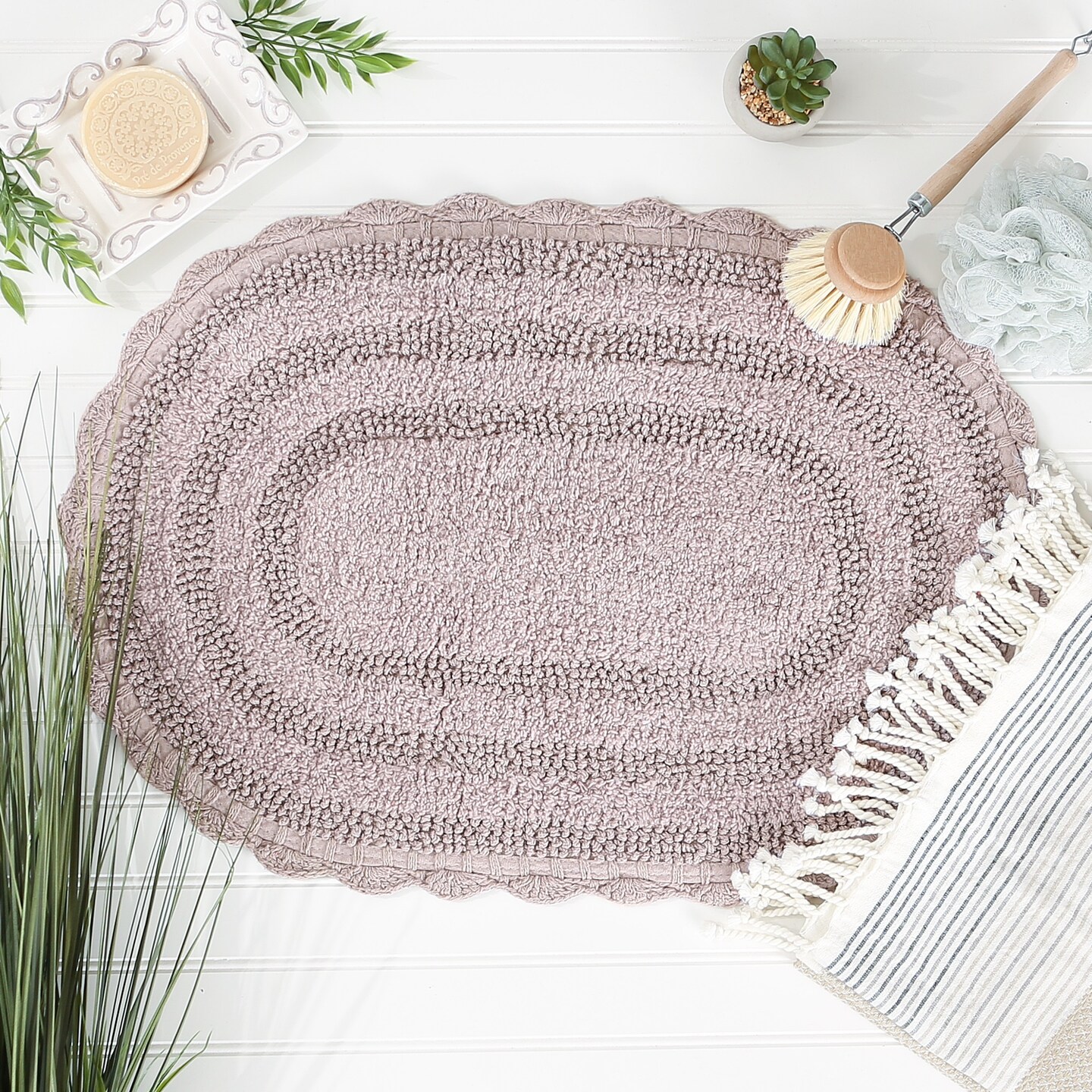 DII Dusty Lilac Small Oval Crochet Bath Mat Michaels