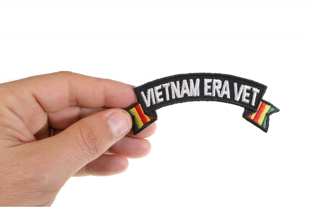 Patch, Small Embroidered Rocker (Iron-On or Sew-On), Vietnam Era Vet Service Ribbon Military, 4&#x22; x 1.5&#x22; Arch