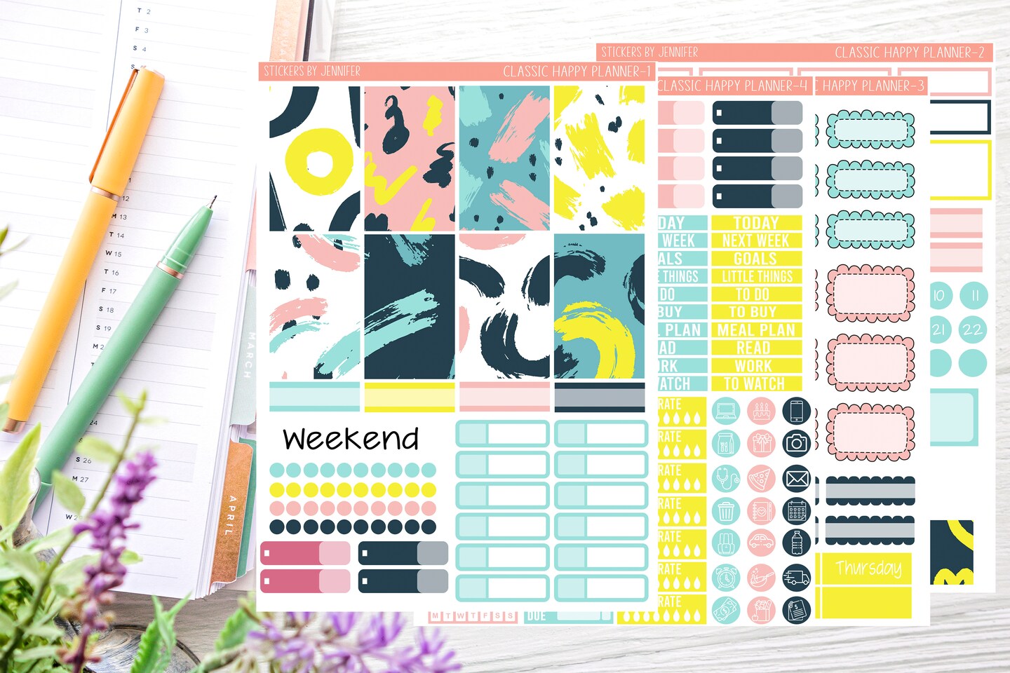 Abstract Paint Planner Sticker Kit (for 7x9 vertical planners)