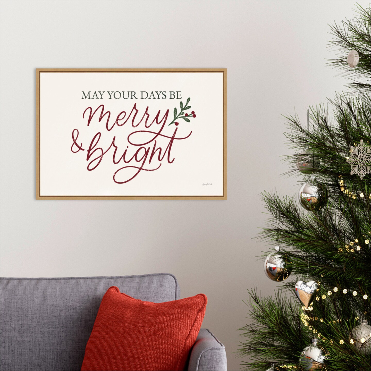 Vintage Christmas V Red by Becky Thorns 23-in. W x 16-in. H. Canvas Wall Art Print Framed in Natural