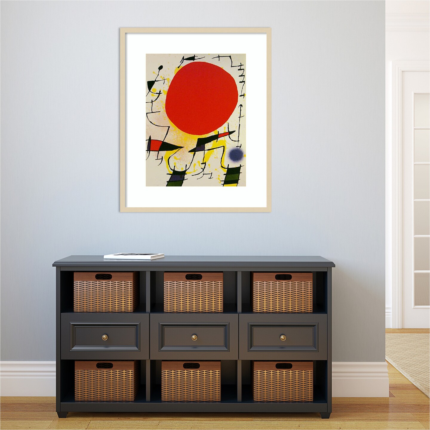 Le Soliel Rouge (The Red Sun) by Joan Miro Wood Framed Wall Art Print