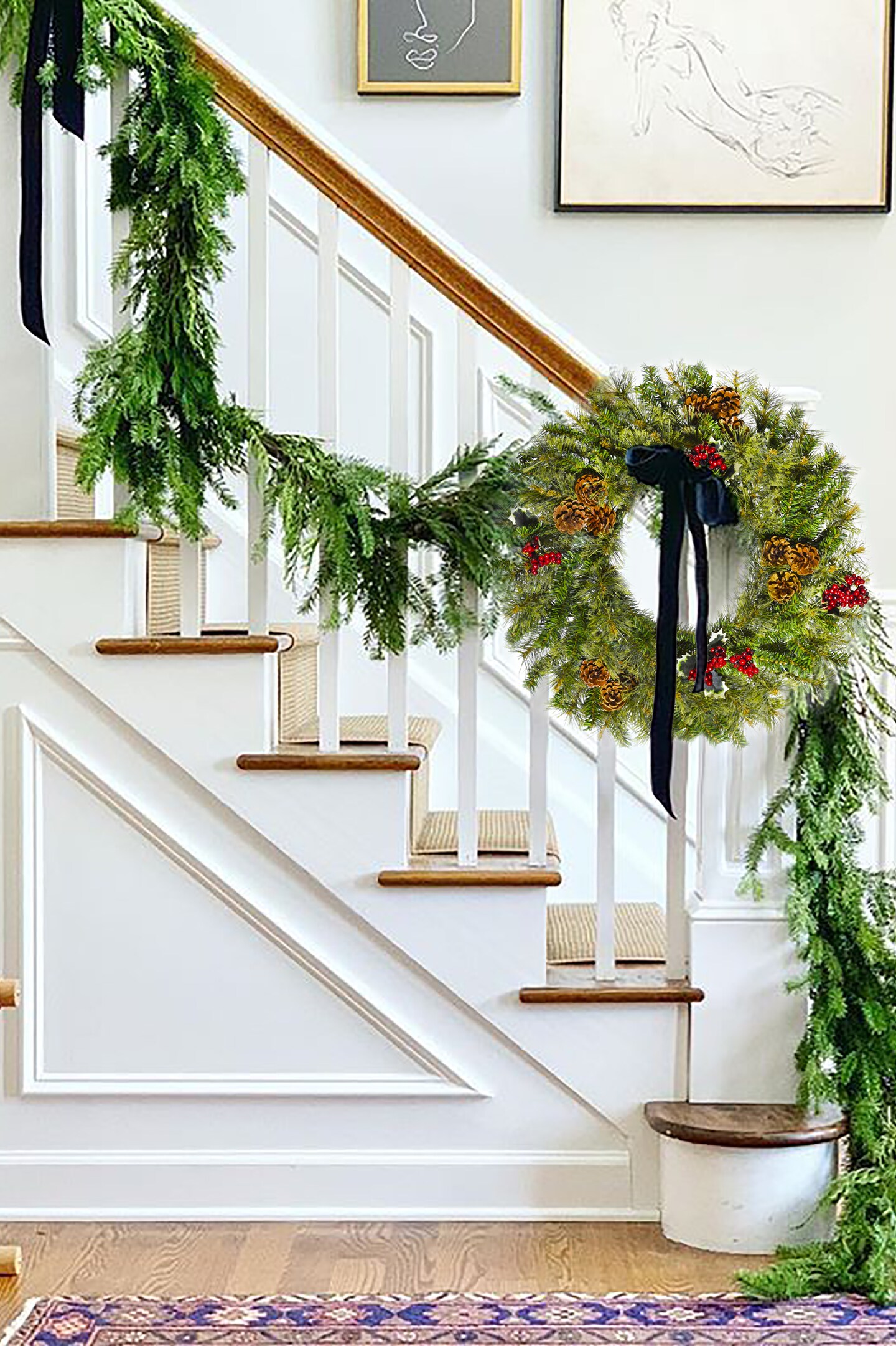 Perfect Holiday 24&#x22; Cheyenne Pine Wreath With Pine Cones And Red Berry Clusters