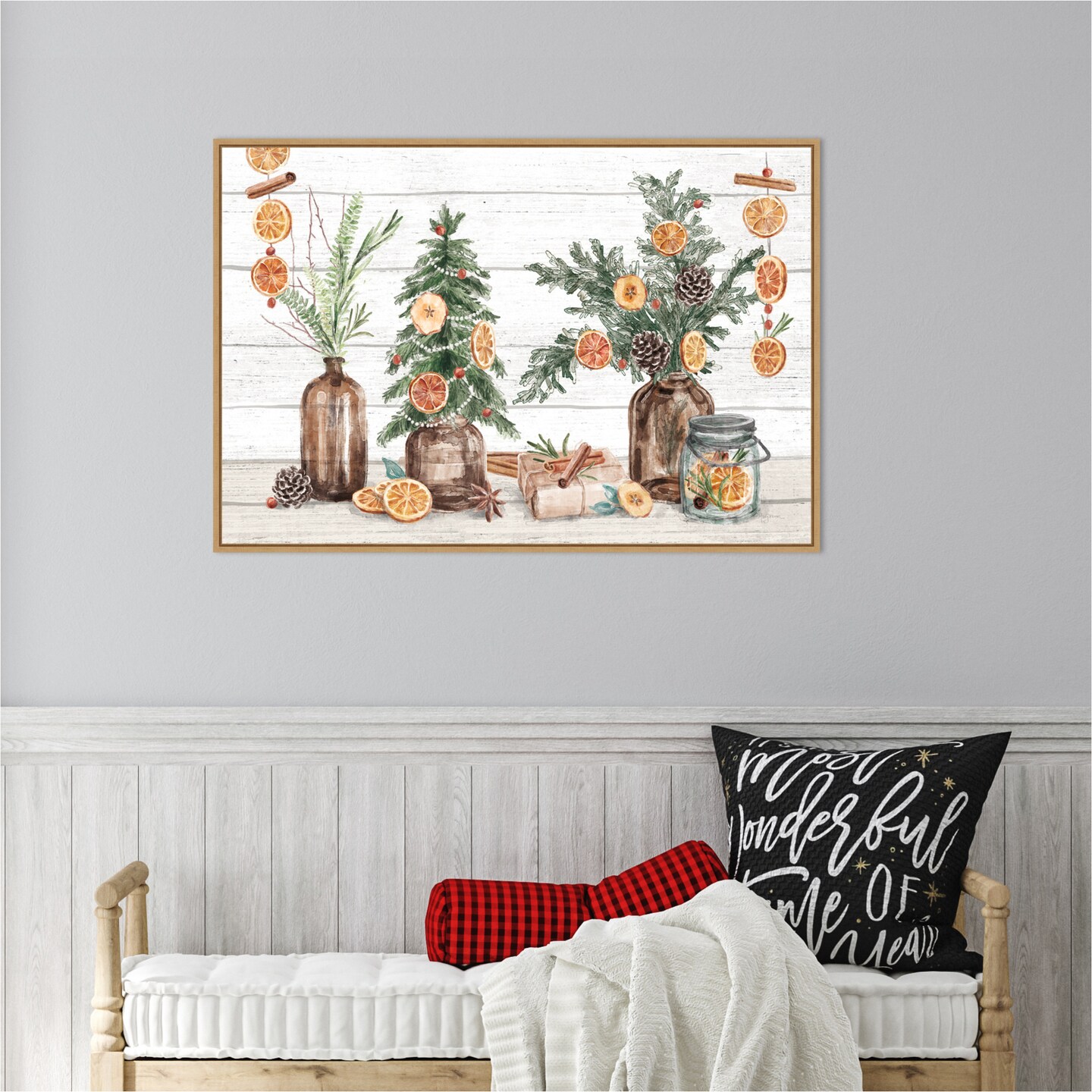 Seasonal Market I by Mary Urban 33-in. W x 23-in. H. Canvas Wall Art Print Framed in Natural
