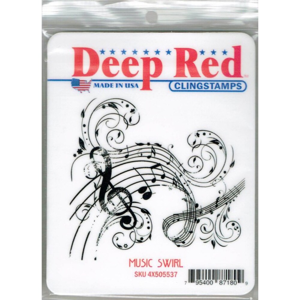 Deep Red Stamps Music Swirl Rubber Stamp 3 x 3.1 inches