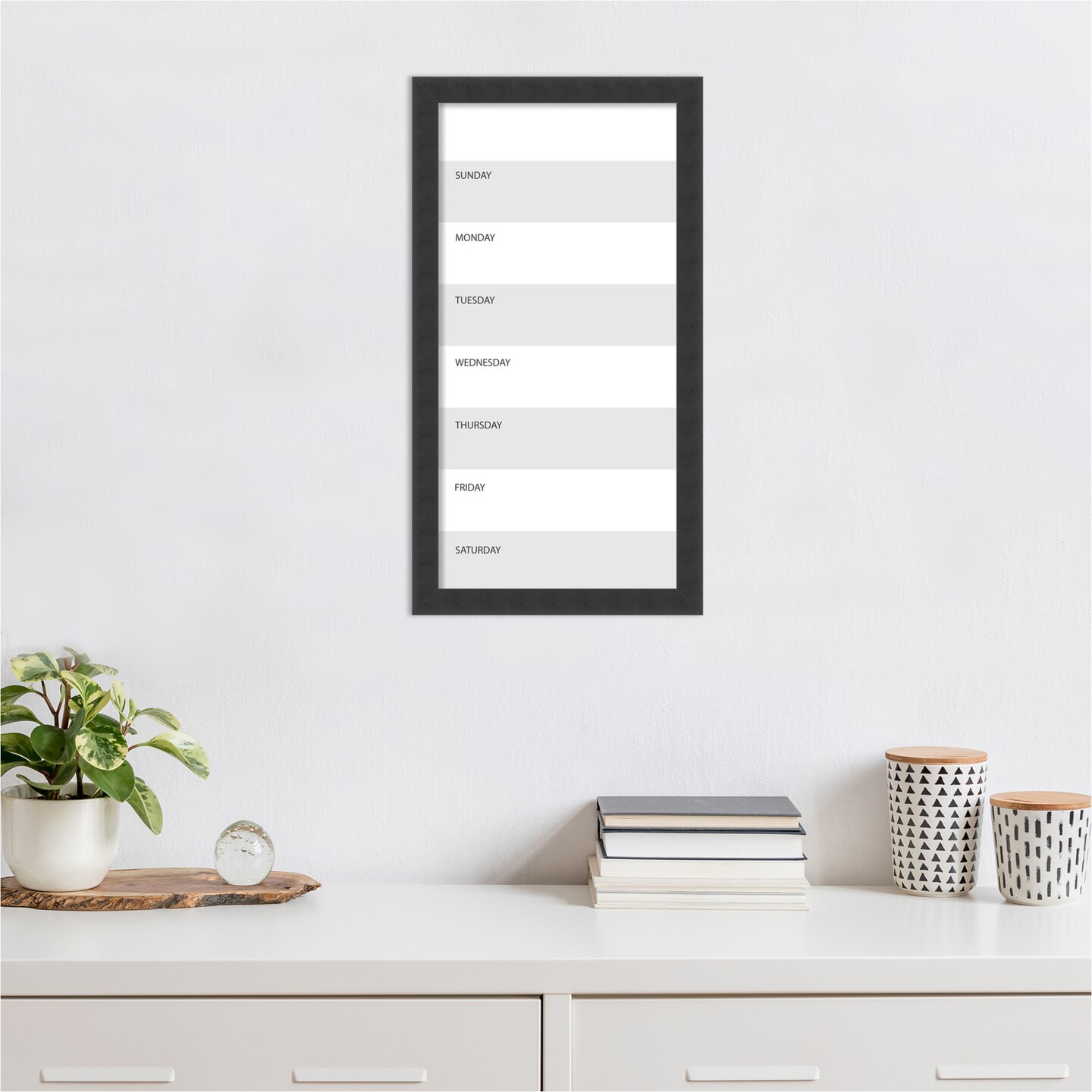 Glass Dry Erase Board Vertical Panel, Grey Week Calendar Framed