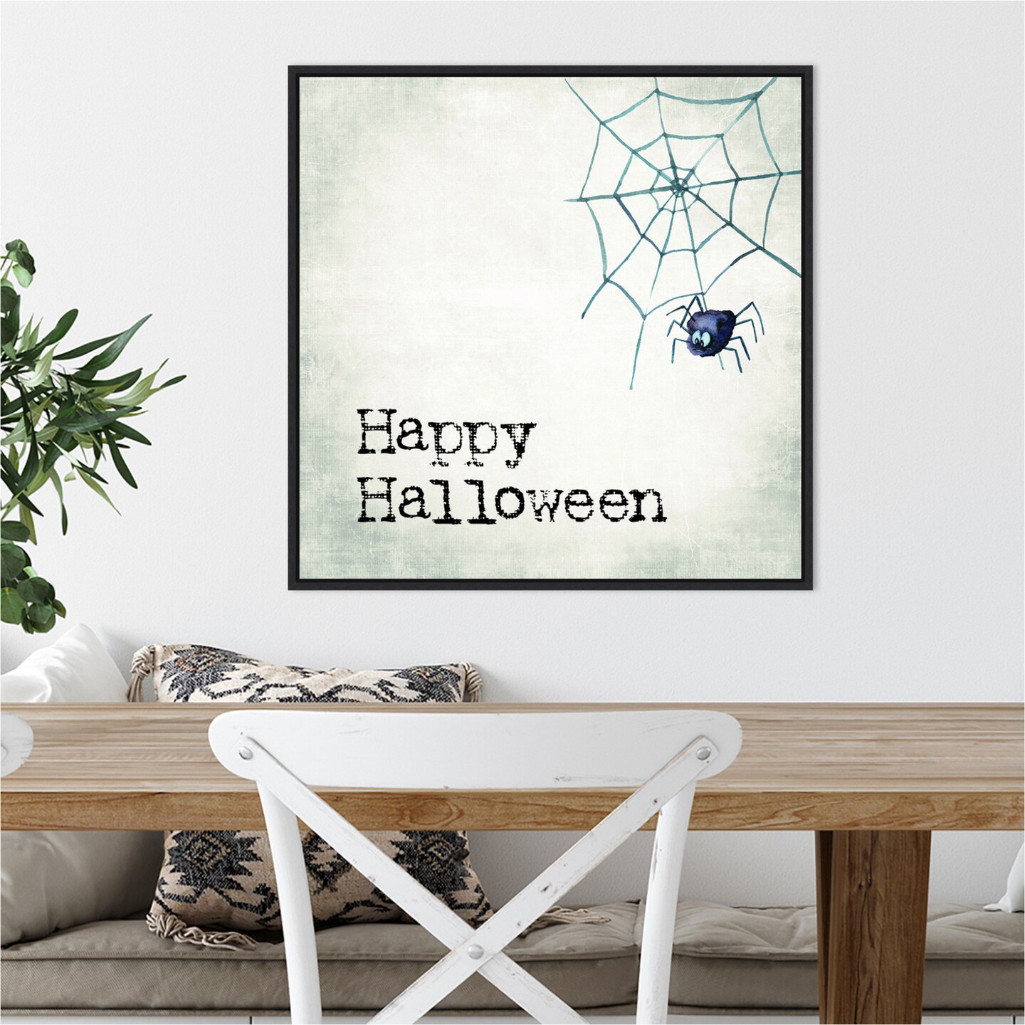 Happy Halloween Spider by Amanti Art Portfolio 22-in. W x 22-in. H. Canvas Wall Art Print Framed in Black