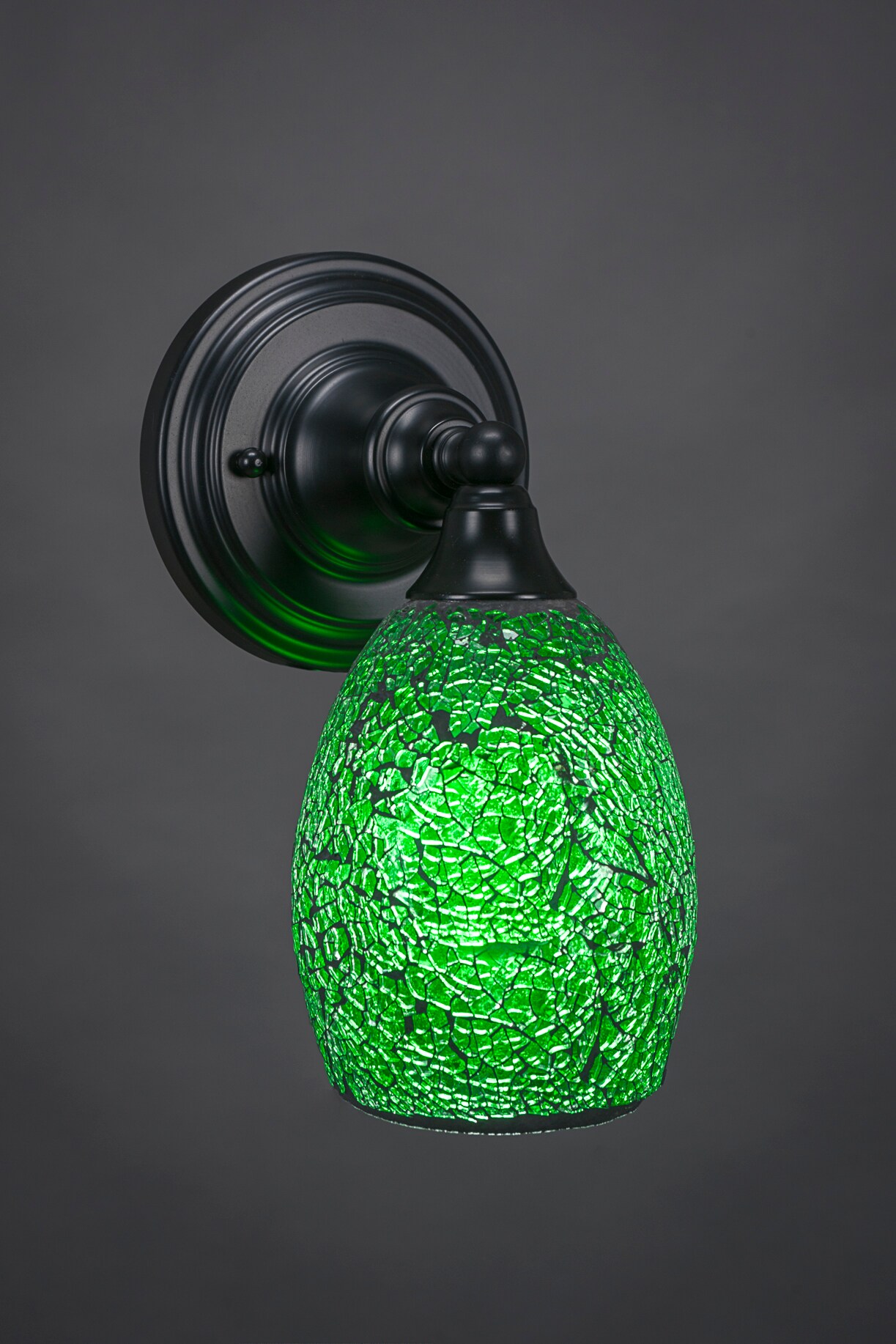 Wall Sconce Shown In Matte Black Finish With 5 Green Fusion Glass