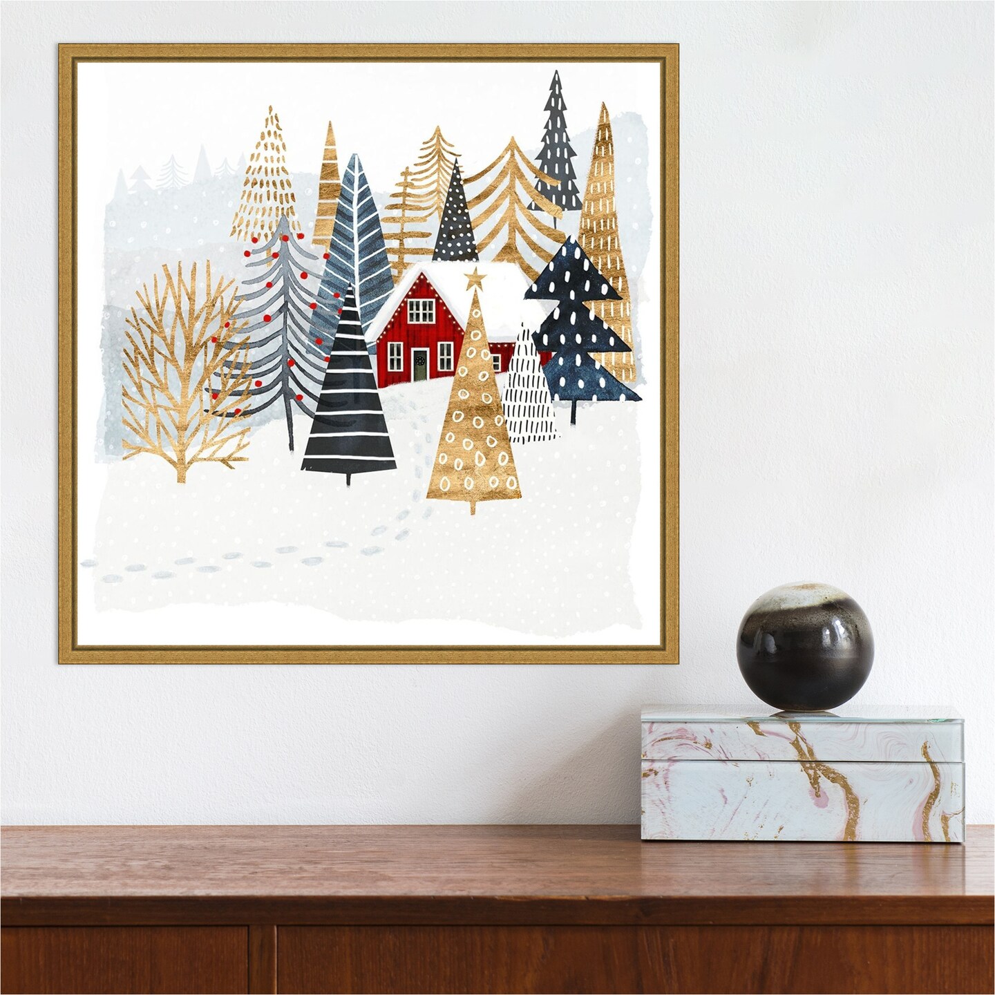 Christmas Chalet I Tree by Victoria Borges Canvas Wall Art Print Framed