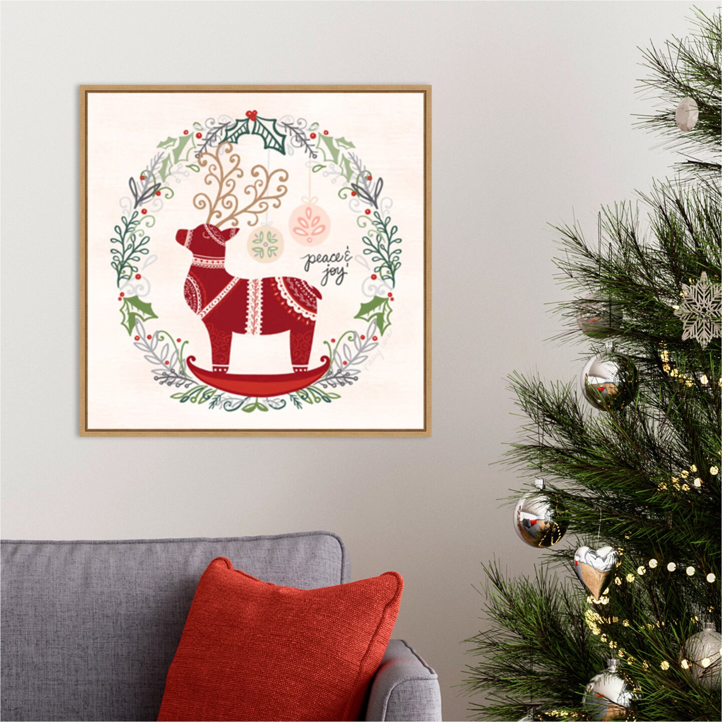 Hygge Christmas II by Noonday Design 22-in. W x 22-in. H. Canvas Wall Art Print Framed in Natural
