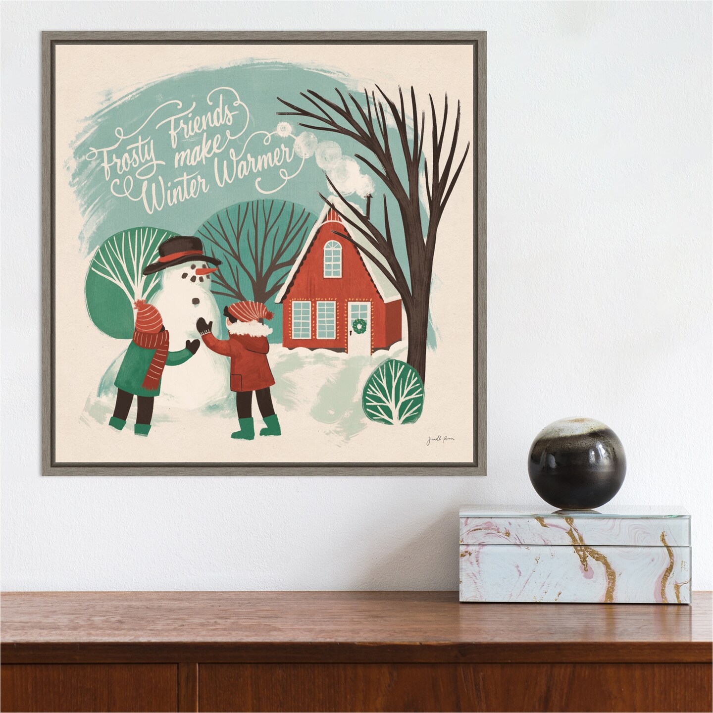 Winter Bliss III Snowman by Janelle Penner Canvas Wall Art Print Framed