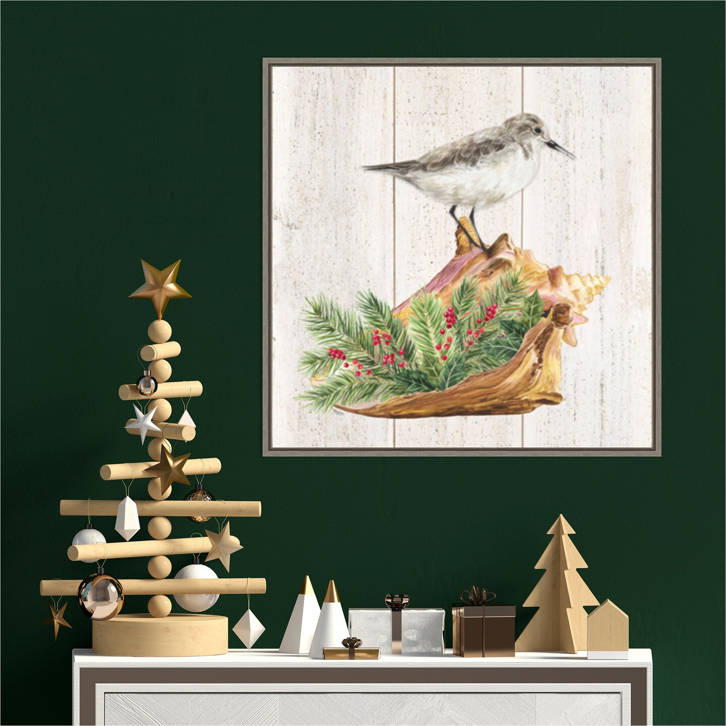 Christmas on the Coast III by Tara Reed 22-in. W x 22-in. H. Canvas Wall Art Print Framed in Grey