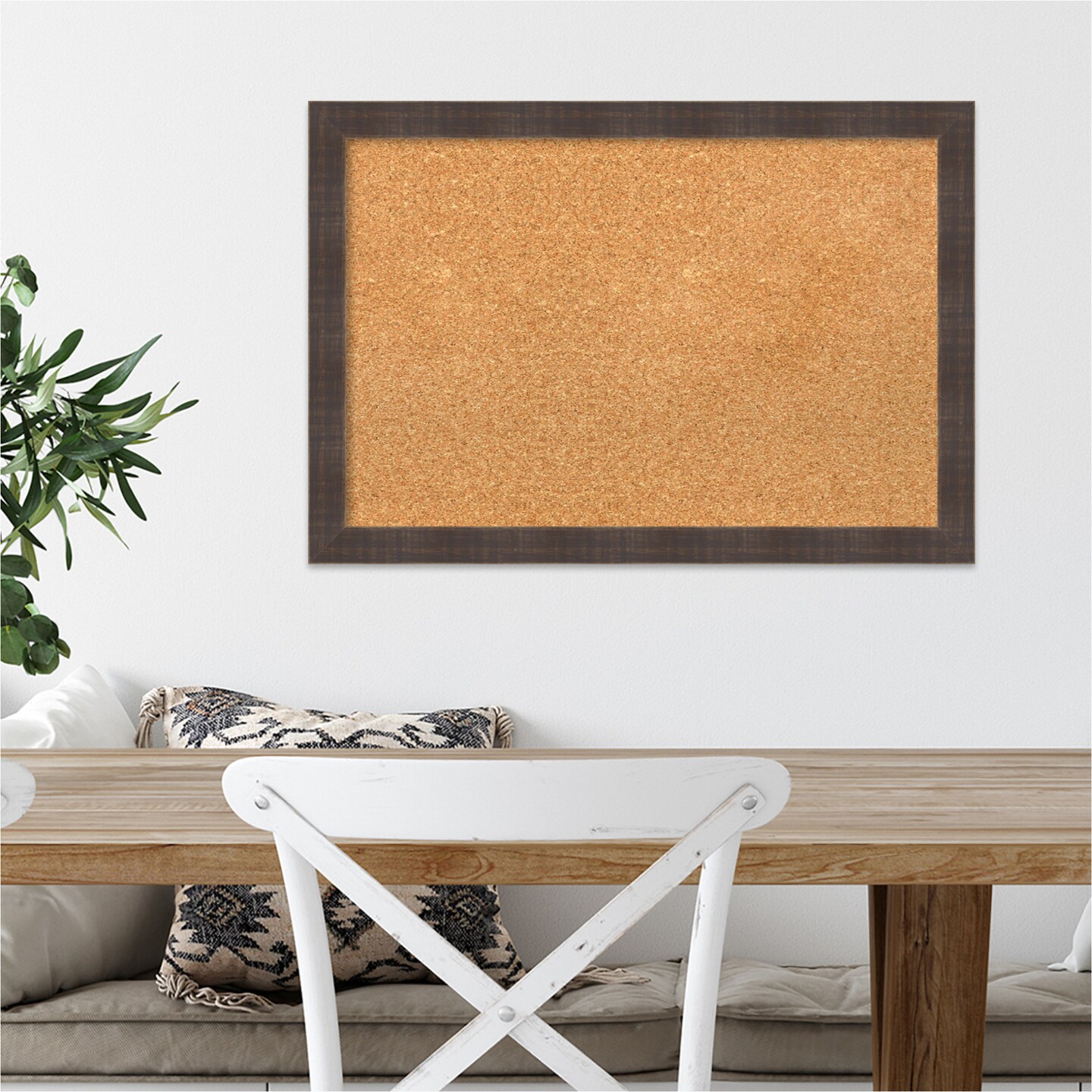 Cork Board, Whiskey Brown Rustic Wood Frame - Bulletin Board, Organization Board, Pin Board