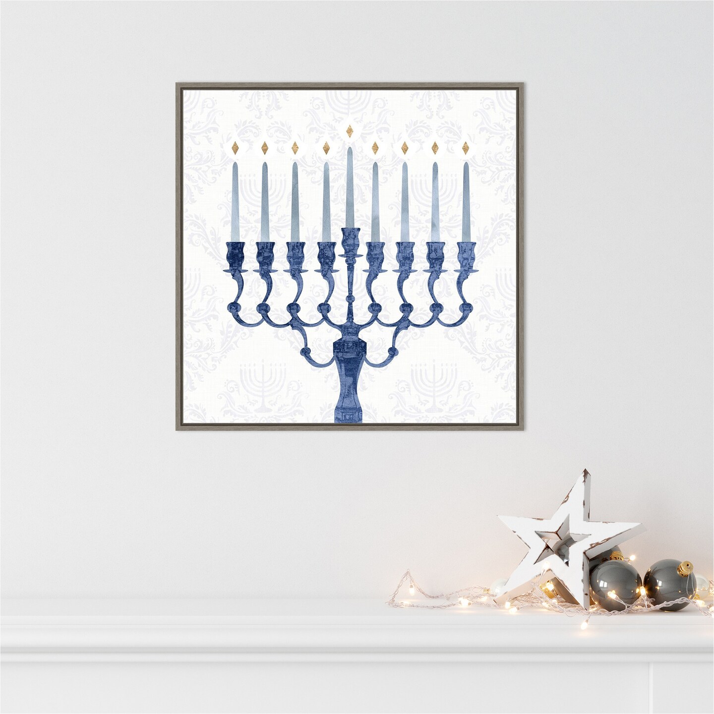 Sophisticated Hanukkah I by Victoria Borges 22-in. W x 22-in. H. Canvas Wall Art Print Framed in Grey