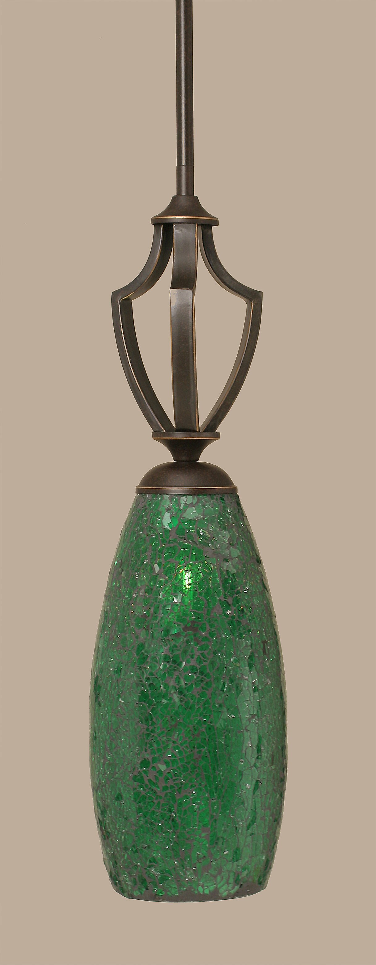 Zilo 1 Light Mini Pendant Shown In Dark Granite Finish With 5.5 Green Fusion Glass