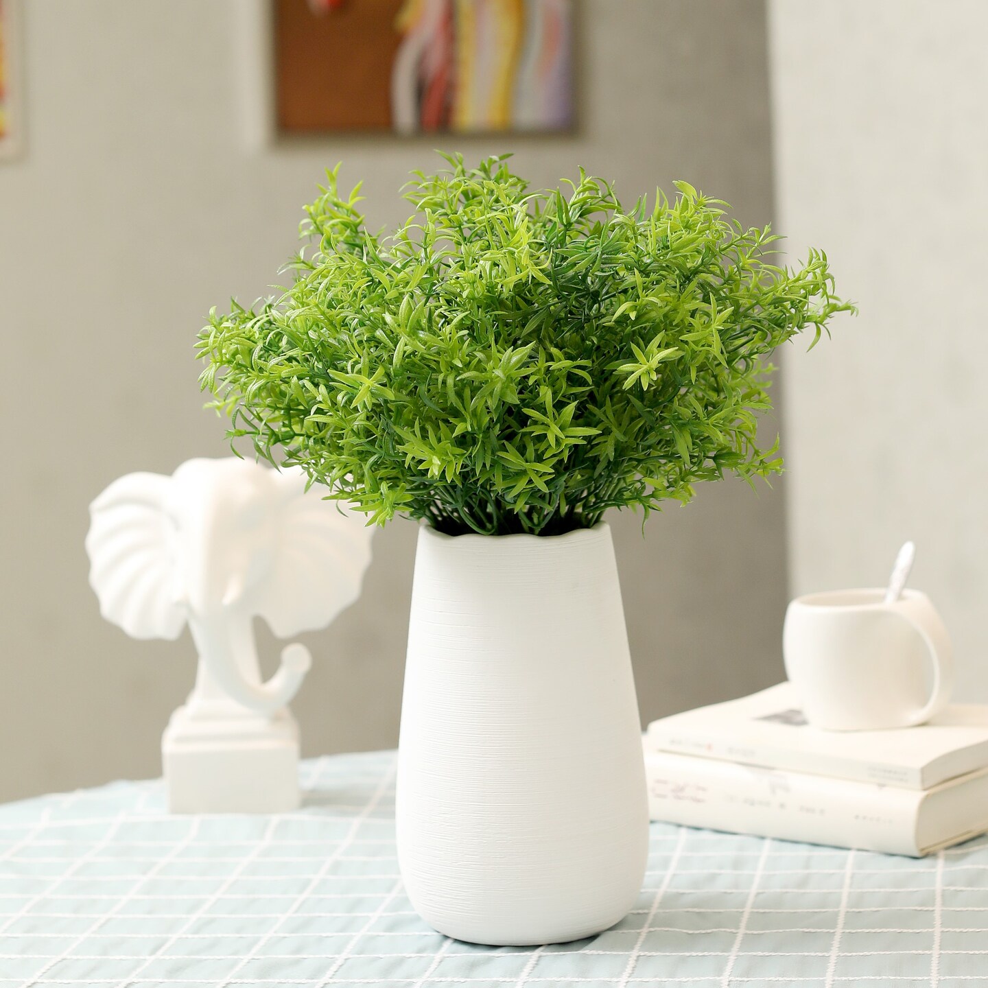 Grand Verde Asparagus Artificial Plants Real Touch Plastic Greenery Faux Bush Small Green Leaves Fake Shrubs - DIY Home Decoration Indoor Outdoor Decor, Bulk 10pcs