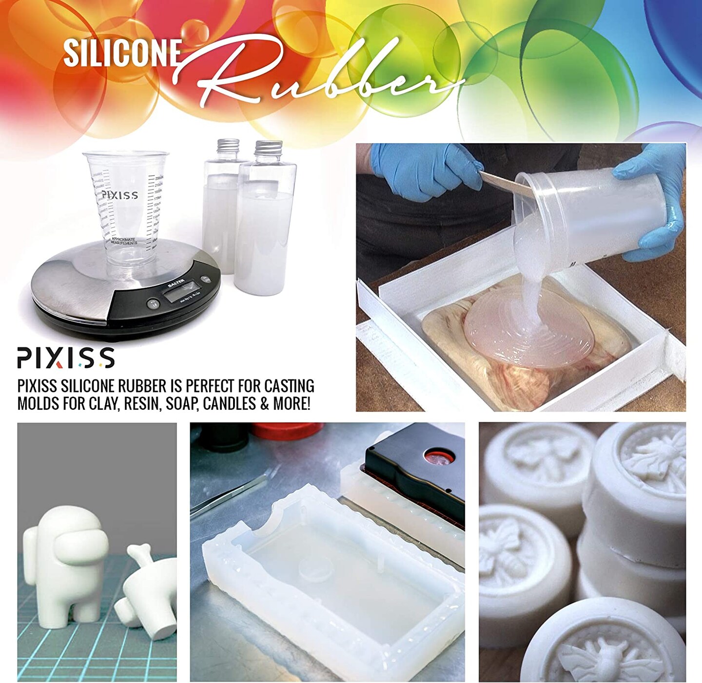 Pixiss Silicone Mold Making Kit Liquid Silicone Rubber 21.16oz Bubble Free Translucent