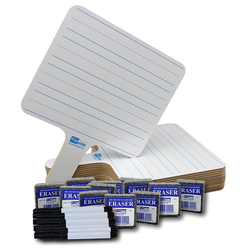 Two-Sided Rectangular Dry Erase Writing Paddles, Pens, and Erasers ...