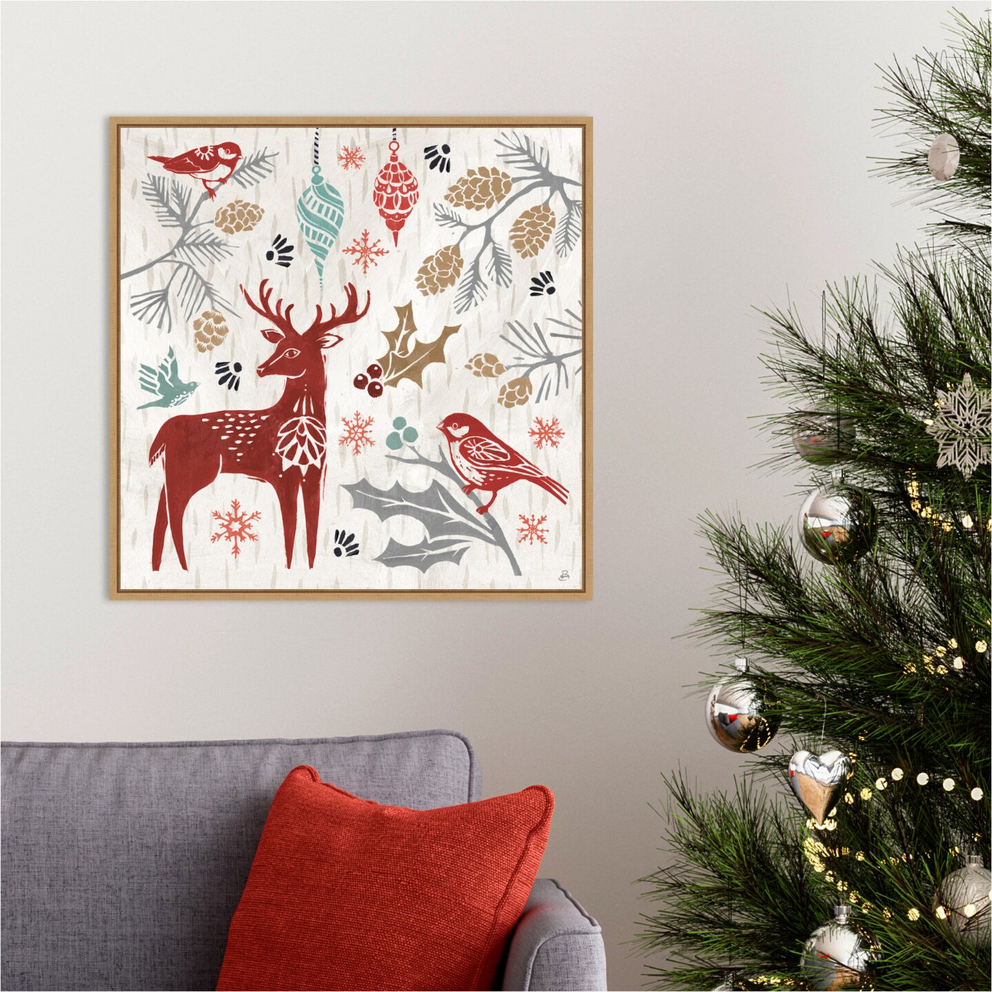 Woodcut Christmas III by Daphne Brissonnet Canvas Wall Art Print Framed