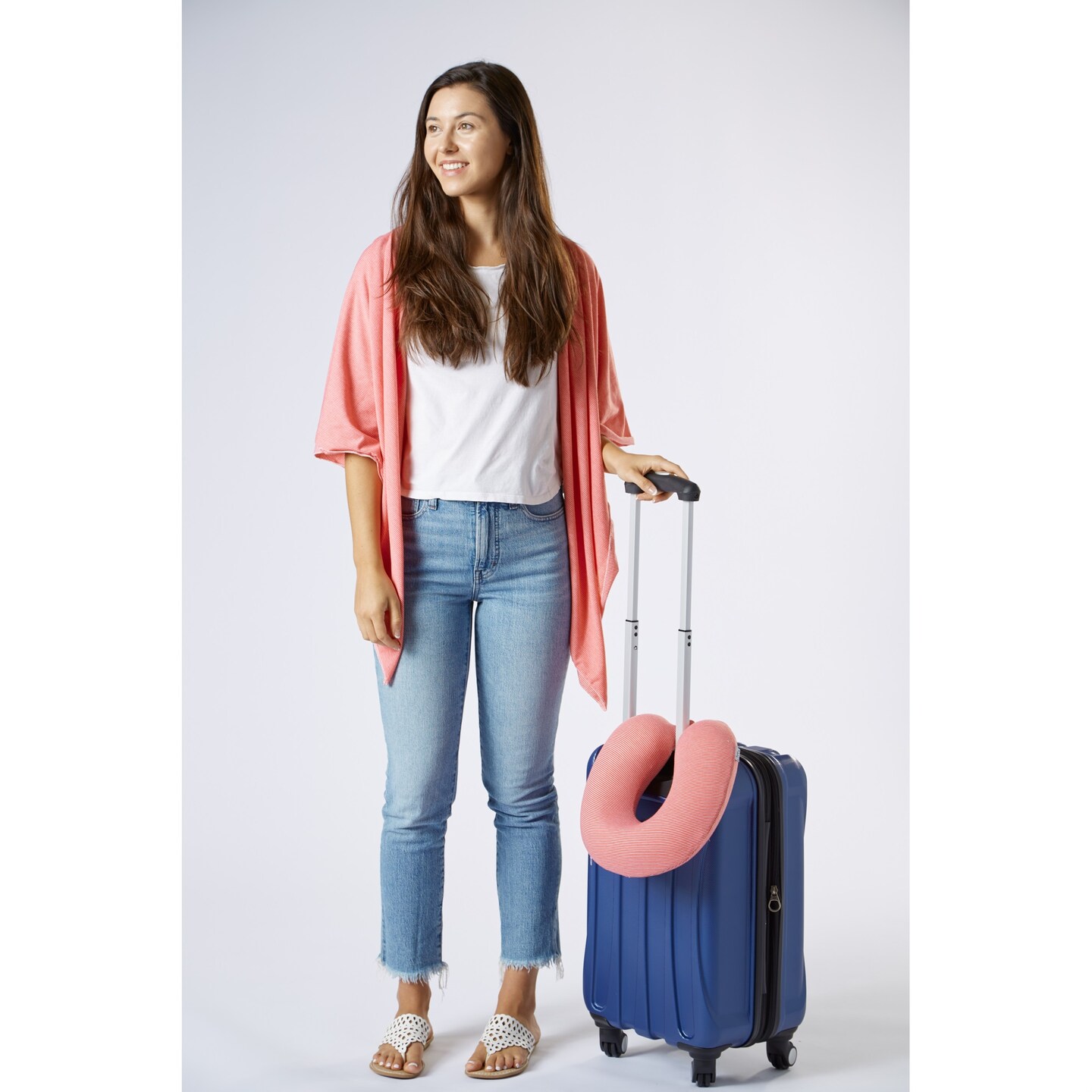 Bucky Jersey Stripe - Memory Foam Neck Pillow - Pink Stripe