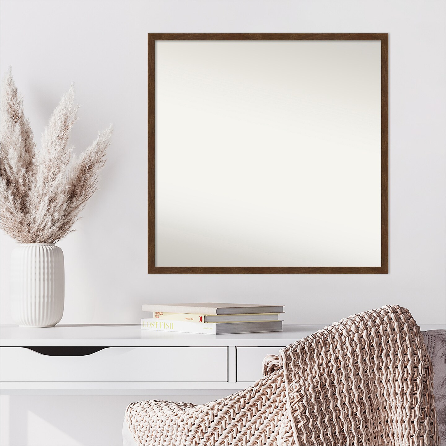 Amanti Art Non-Beveled Wood Wall Mirror, Carlisle Blonde Narrow Frame