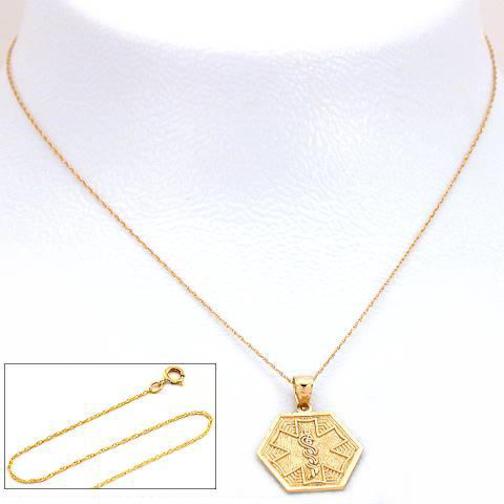 14K Gold Medical Cross Charm 18&#x22; Chain Jewelry