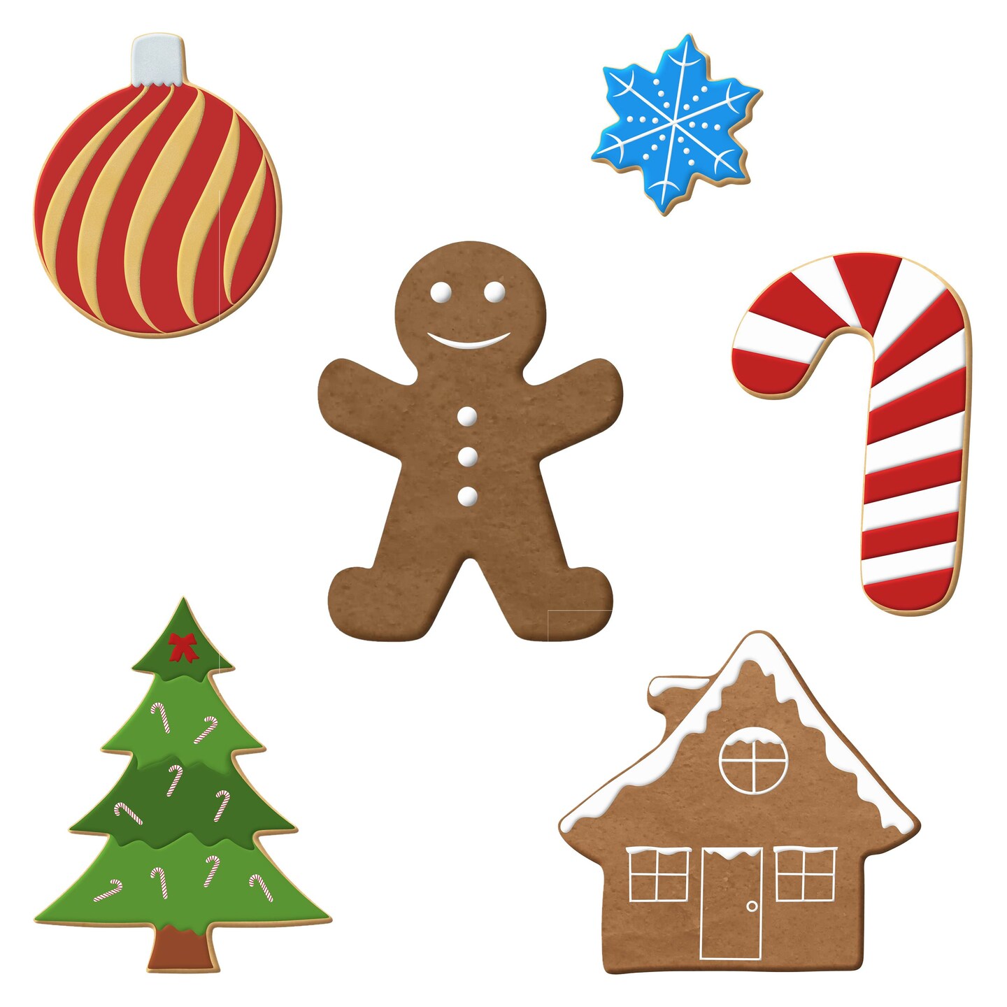 CookieCutter.com Gingerbread House 6 Piece Cookie Cutters Set, Christmas Tree, Gingerbread Man, House, Candy Cane, Tin Plate Steel, USA