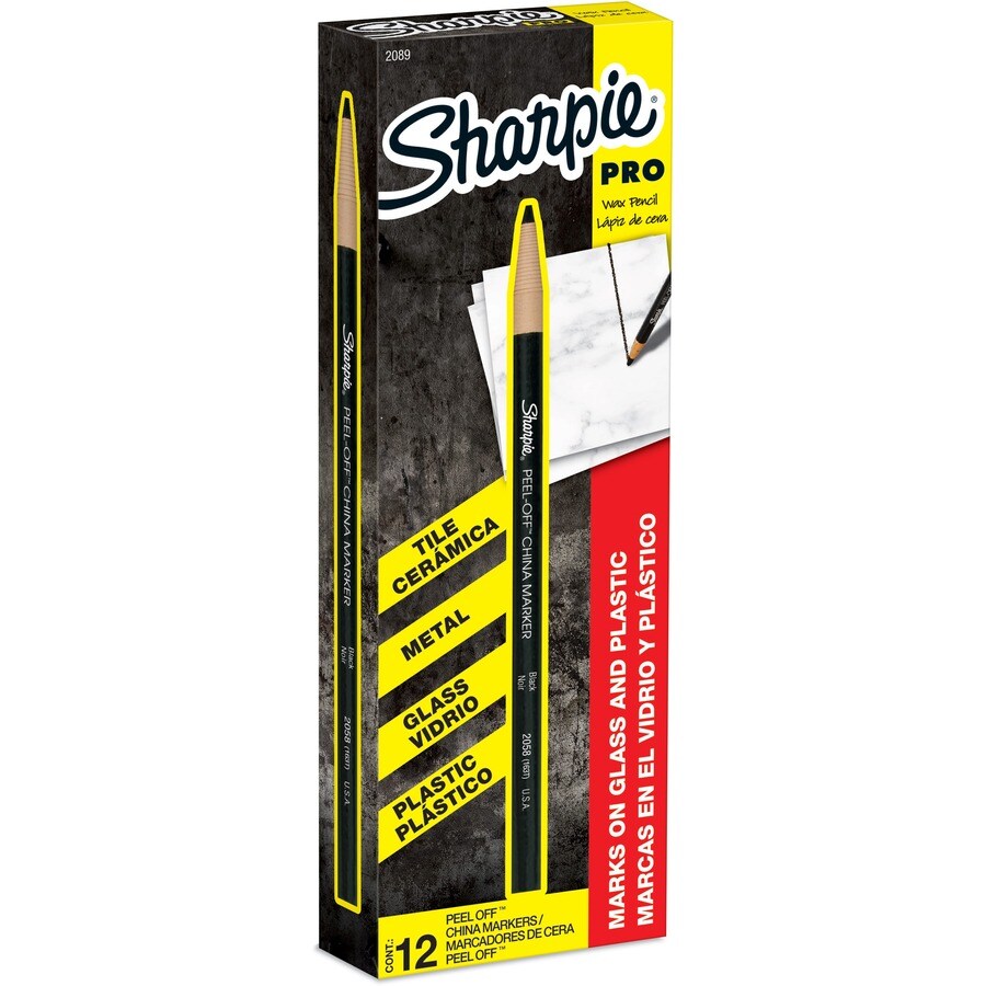 SHARPIE Peel-Off China Marker Grease Pencils, Black, Box of 12