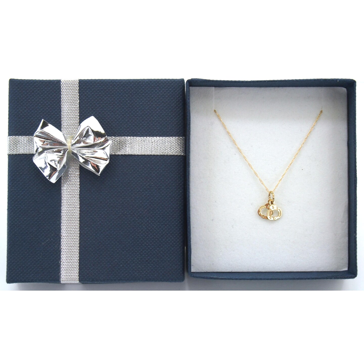 14k Yellow Gold Handcuffs  Charm with 18&#x22; Gold Cable Chain &#x26; Gift box
