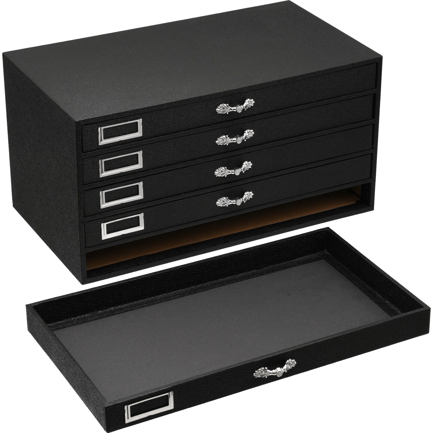 Black FindingKing 5-Drawer Jewelry Storage Case w/ 5 Black 8-slot Plastic Trays