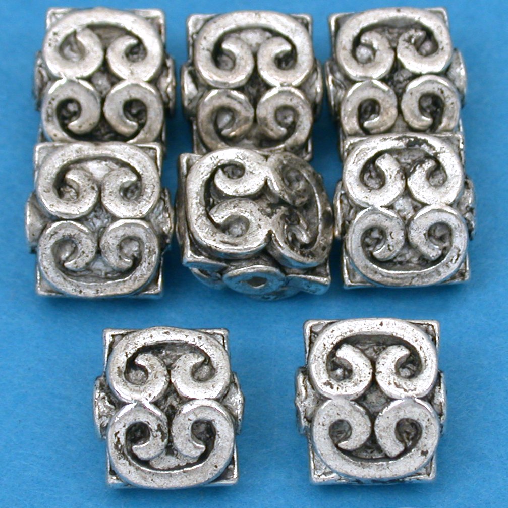 16g Bali Heart Square Bead Antq Silver Plt 9mm Approx 8