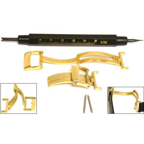 2 16mm 14K Gold Plated Watch Band Deployment Buckles
