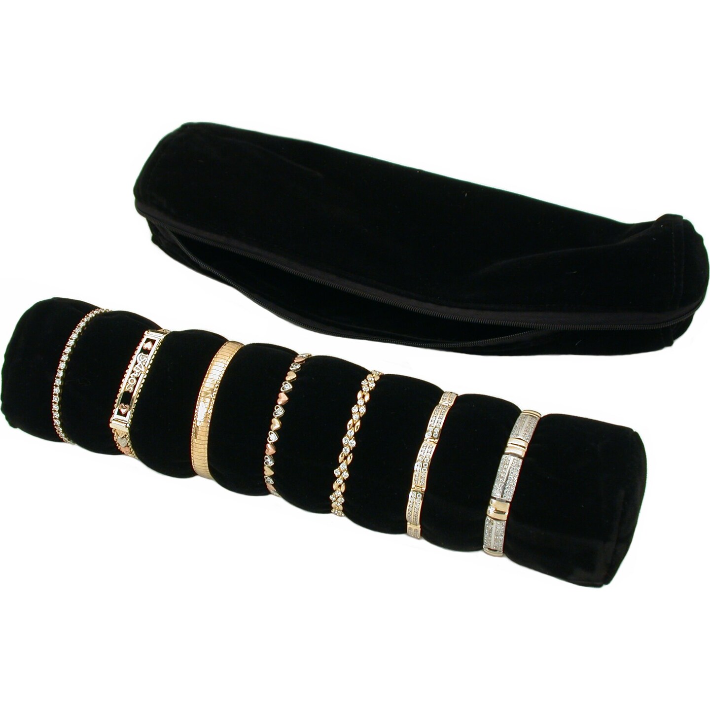 Velvet Ring Roll up &#x26; Bangle Bracelet Travel Pouch Jewelry Displays Kit 2 Pcs