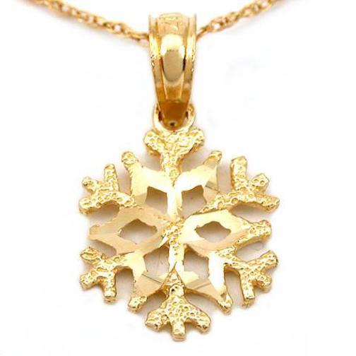 14K Gold Snowflake 12mm Charm 18&#x22; Chain Jewelry