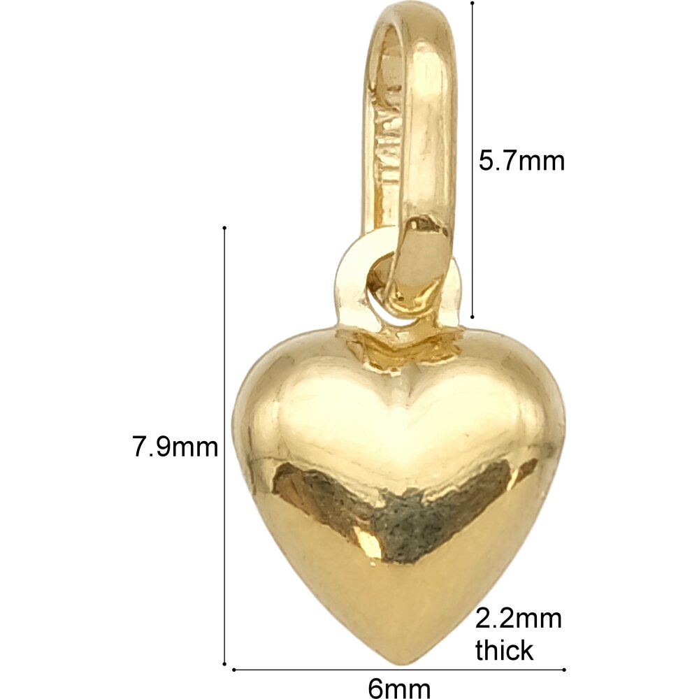 14K Yellow Gold Puffed Heart Charm Pendant Jewelry 8 x 6 mm