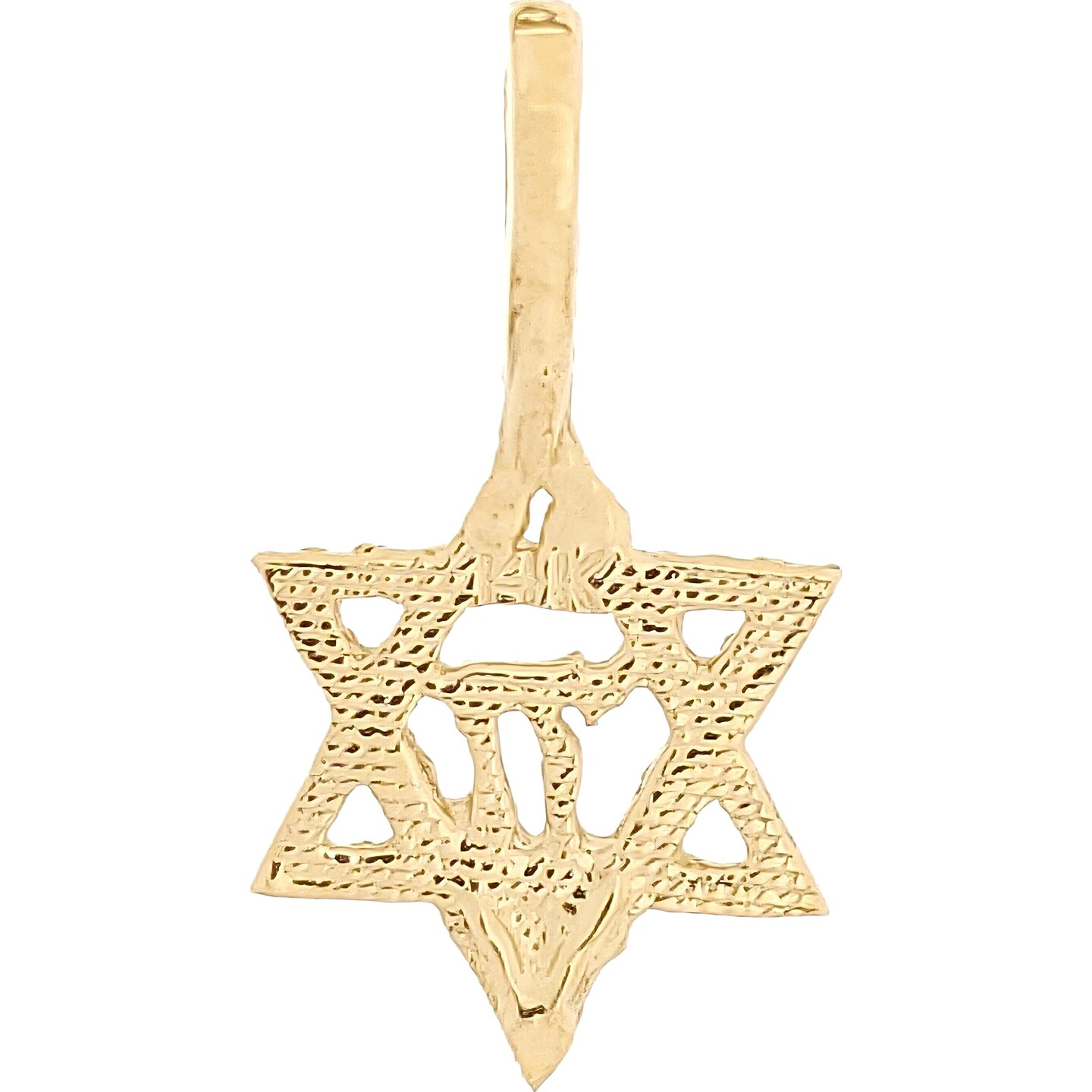 Star of David &#x26; Chai Charm 14k Gold 14.5mm