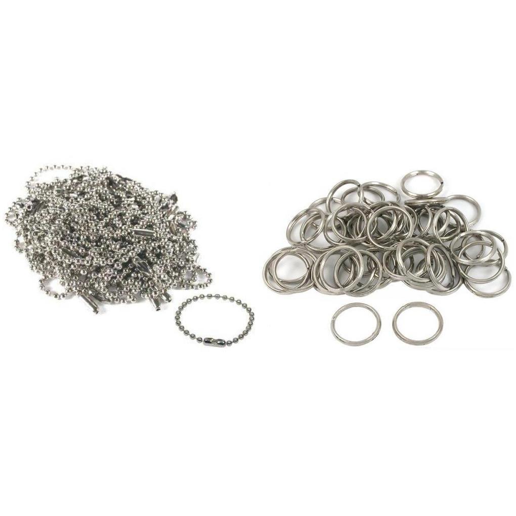 Nickel Plated Key Chain Ball Chain &#x26; Metal Split Rings Findings Kit 100 Pcs