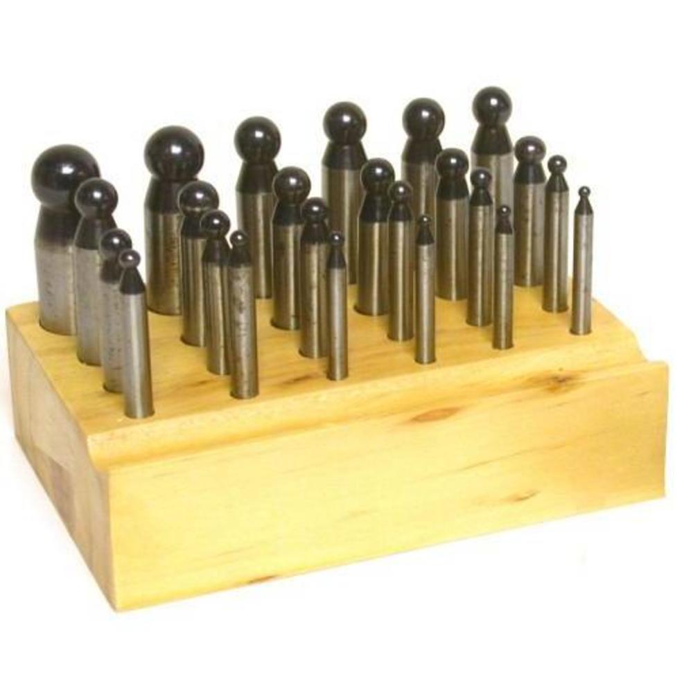 24 Steel Dapping Punches W/ Stand & Doming Block Jewelers Metal Forming Tool