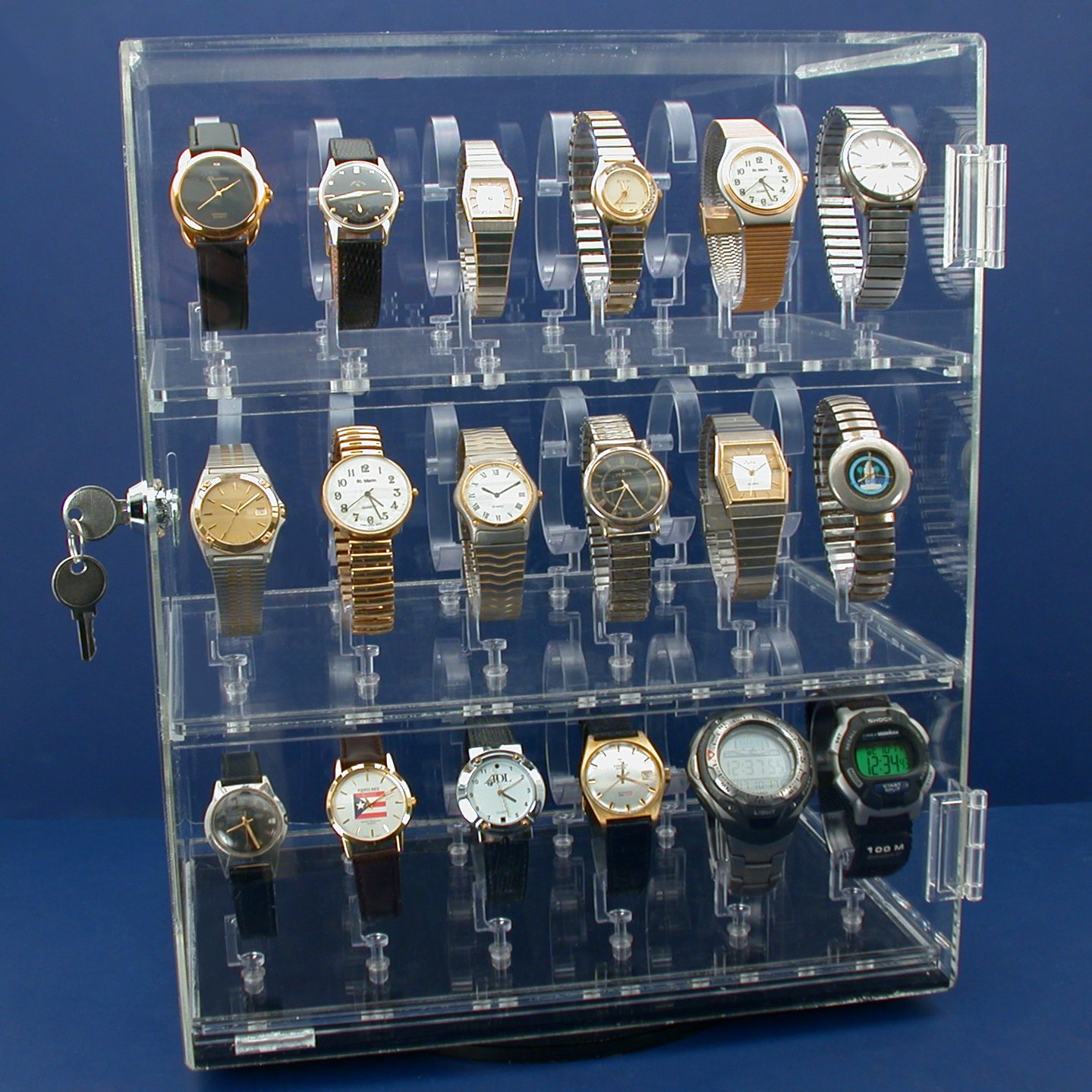 Rotating Revolving Watch Display Case Counter 4 Shows 15 1/4&#x22; New