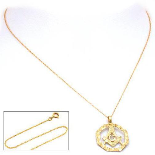 14K Gold Freemason Charm &#x26; 18&#x22; Chain