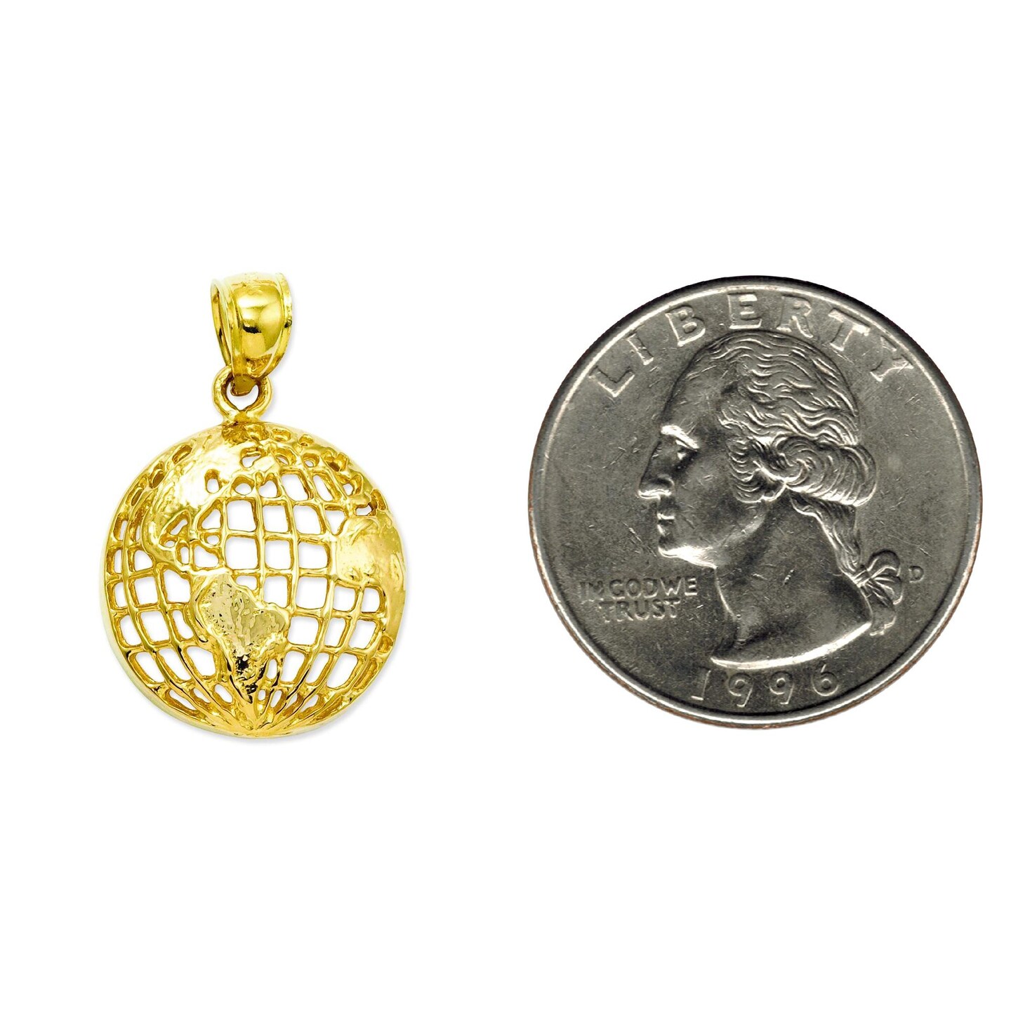 14K Yellow Gold Globe Charm Polished World Pendant