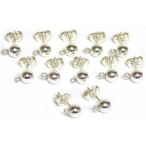 12 Sterling Silver 5mm Ball Stud Earrings &#x26; Ear Backs