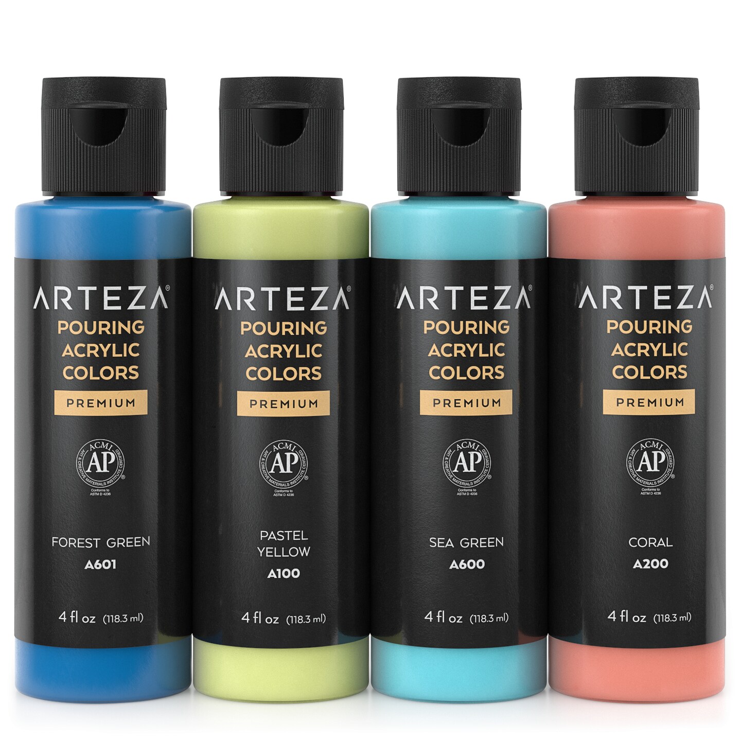 Arteza Acrylic Pouring Paint Kit, 120 ml Bottle Set, Spring Colors 4 Pack Acrylic Paint